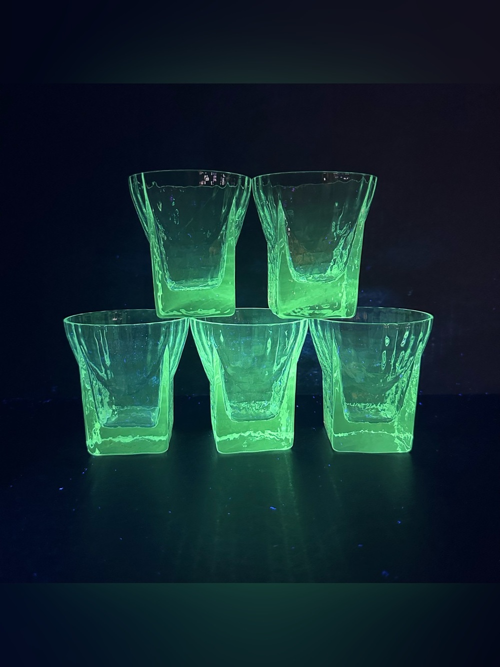 MCM Ice Cube Cocktail Glass Set of 5 Square Base St Regis UV Manganese Glow